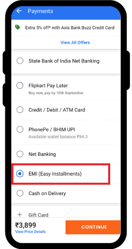 EMI option in alcohol delivery app